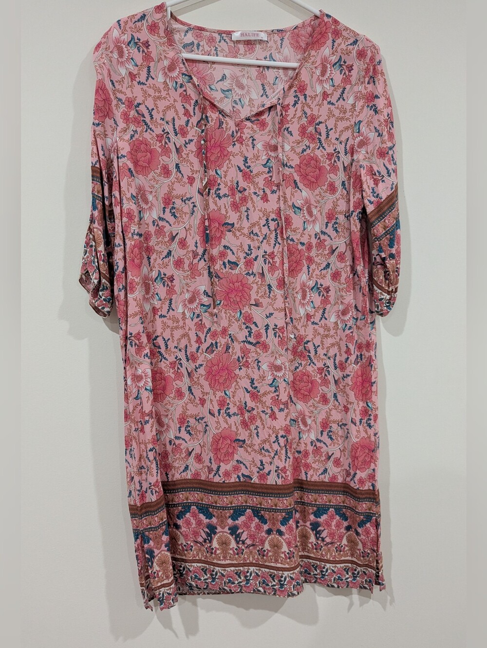 Halife Pink Floral Border-Print Tunic